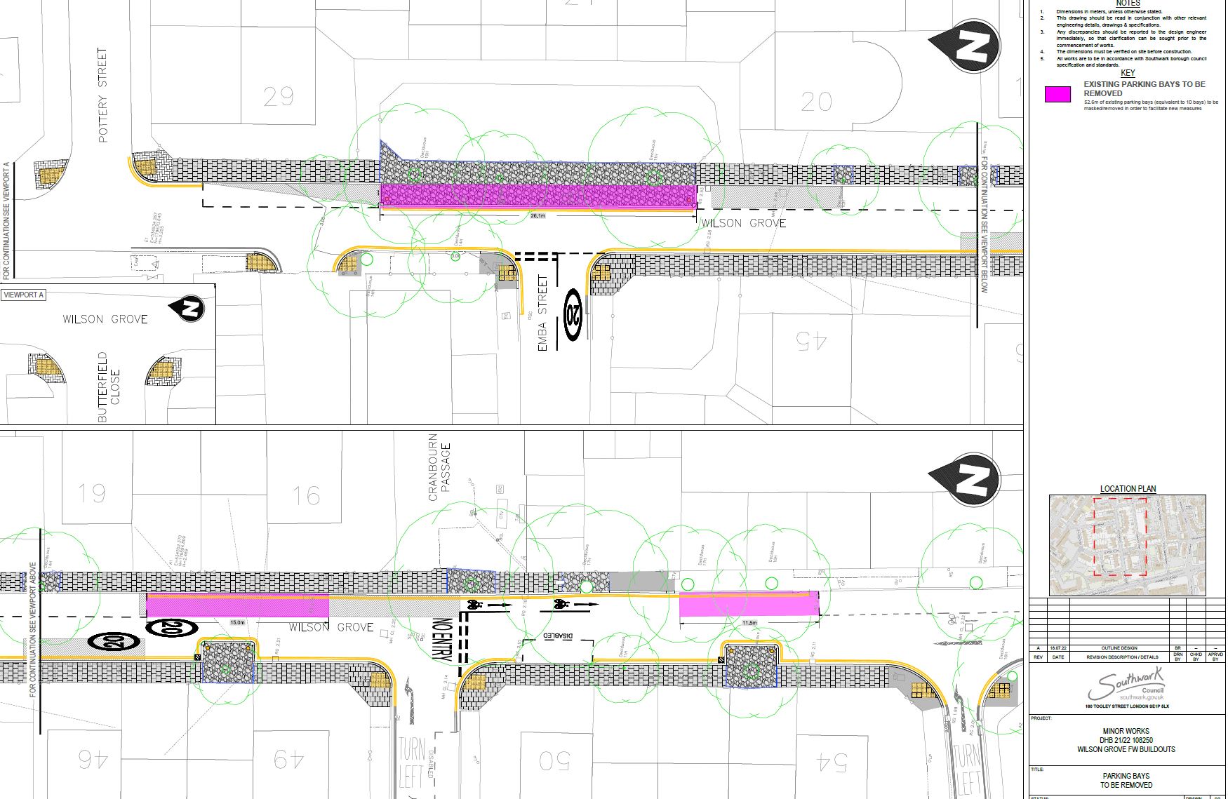 diagram showing loss of parking from proposed changes