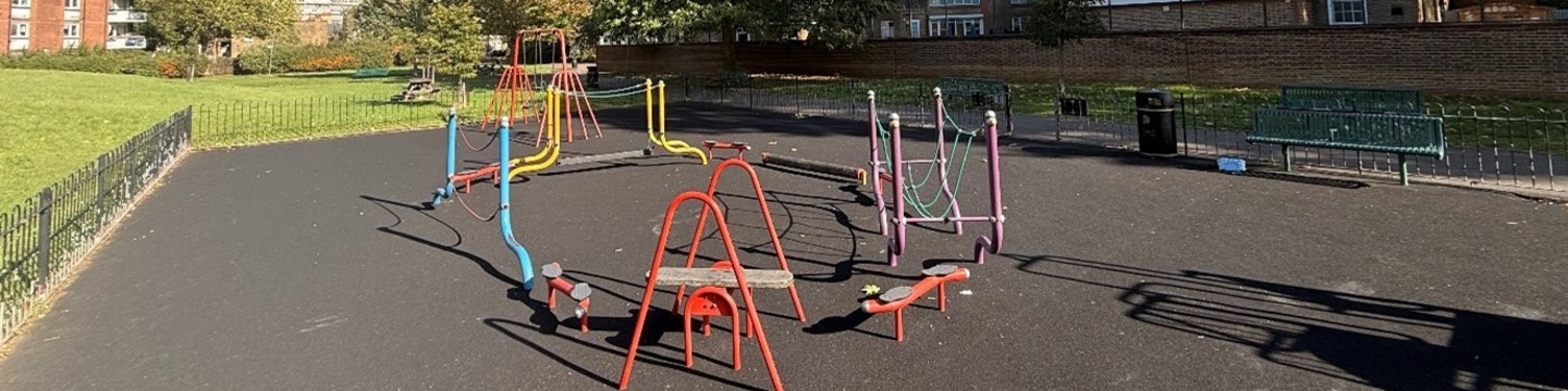 Image of playground equipment at Faraday Gardens