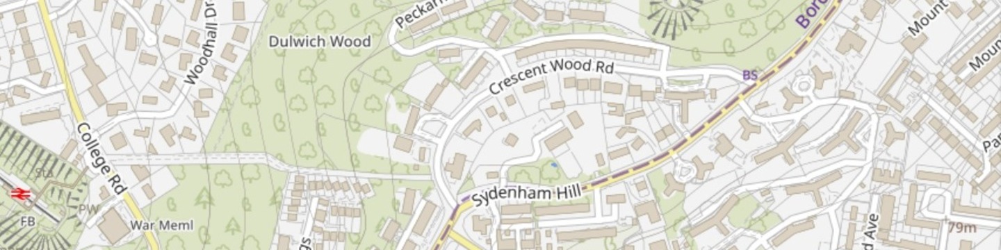 Map of Sydenham Hill Ridge area - includes Sydenham Hill woods
