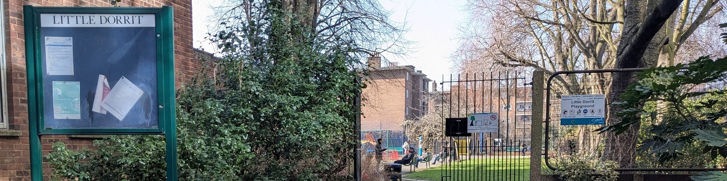 view into Little Dorrit Park from Borough high street 