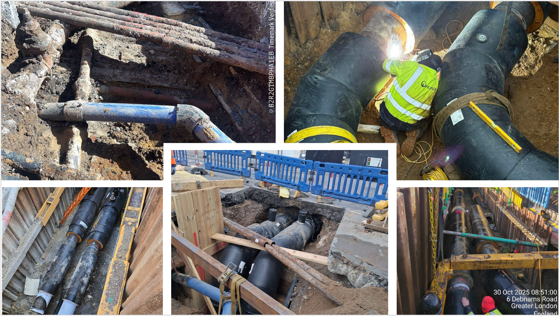 Various stages of the district heating network construction