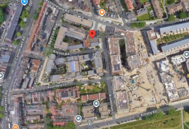 aerial map showing location of Southwark Resource Centre