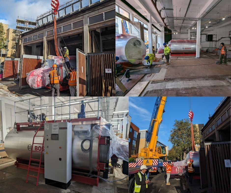 A selection of photos highlighting the teams efforts to get the new boilers in place.